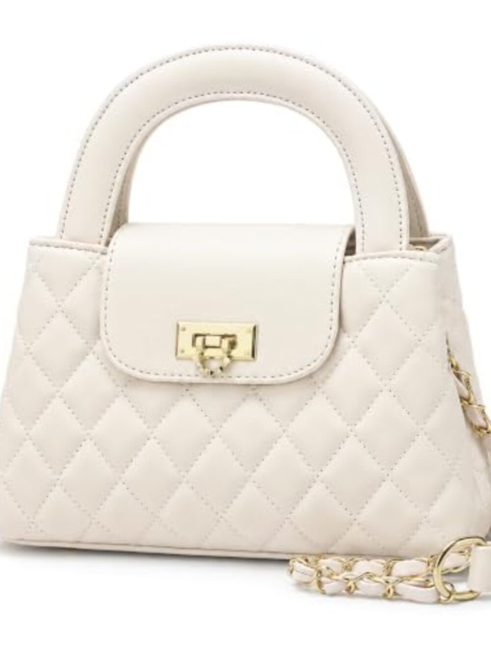 Quilted Crossbody Purse Faux Leather Top Handle Chain Strap Satchel